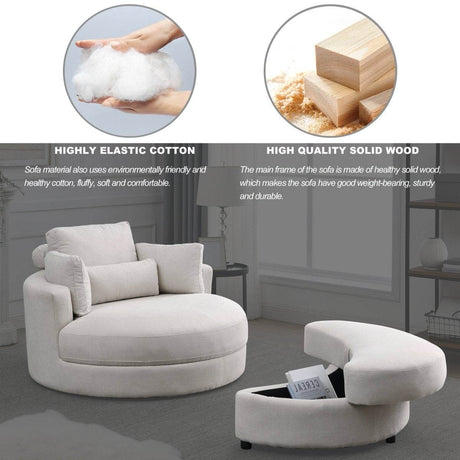 Modern Swivel Fabric Accent Chair With Storage Ottoman - Sleep Galleria