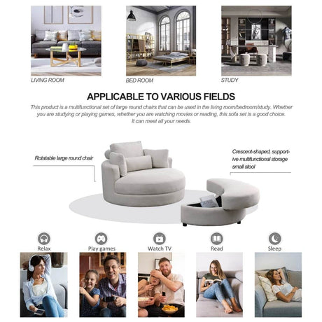 Modern Swivel Fabric Accent Chair With Storage Ottoman - Sleep Galleria
