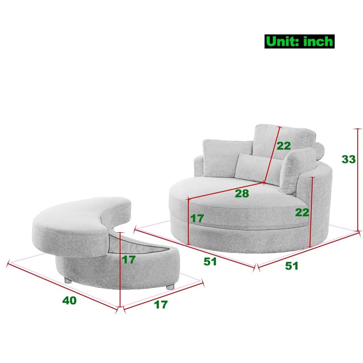 Modern Swivel Fabric Accent Chair With Storage Ottoman - Sleep Galleria