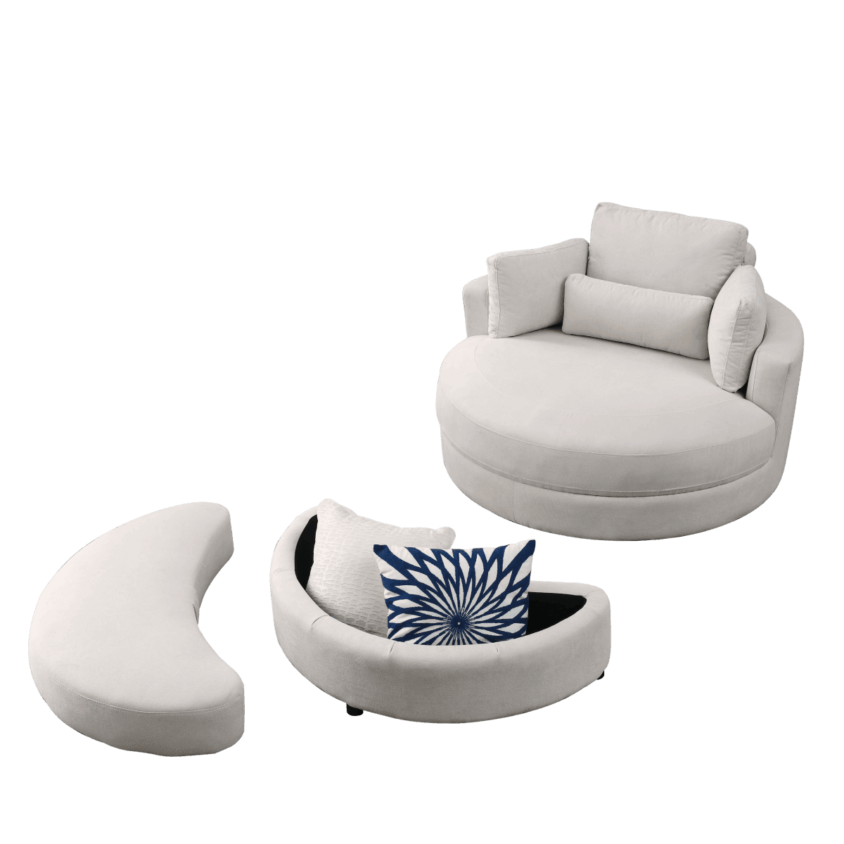 Modern Swivel Fabric Accent Chair With Storage Ottoman - Sleep Galleria