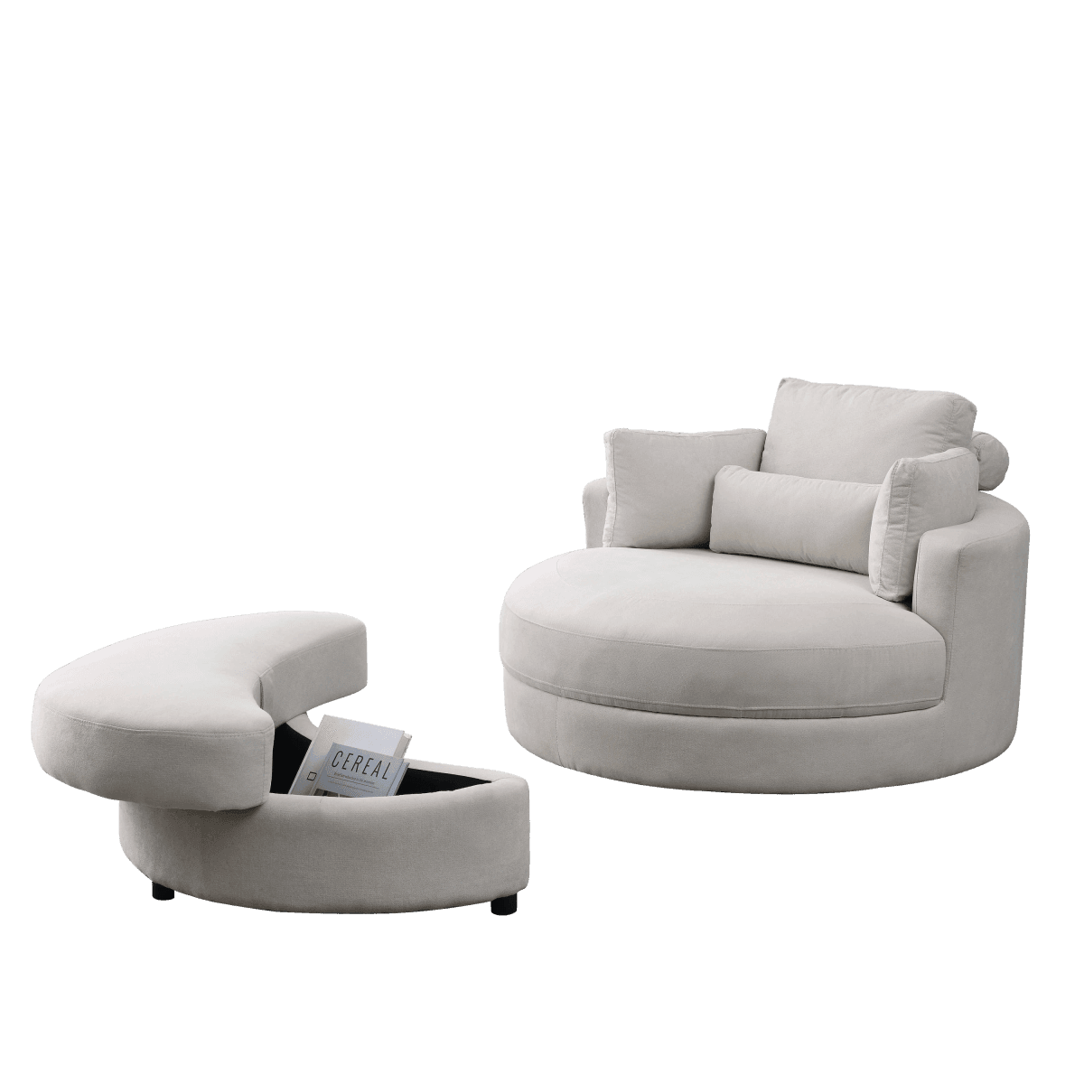 Modern Swivel Fabric Accent Chair With Storage Ottoman - Sleep Galleria