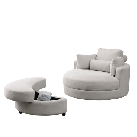 Modern Swivel Fabric Accent Chair With Storage Ottoman - Sleep Galleria