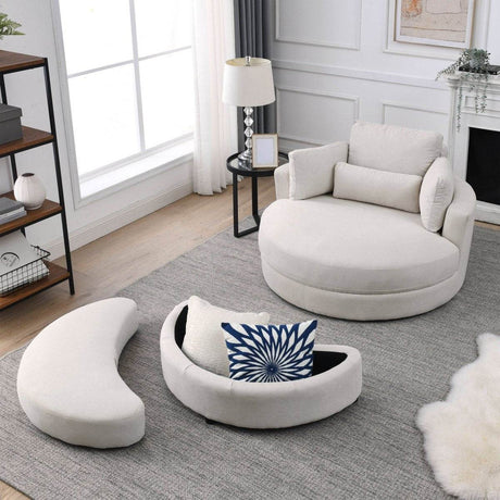 Modern Swivel Fabric Accent Chair With Storage Ottoman - Sleep Galleria