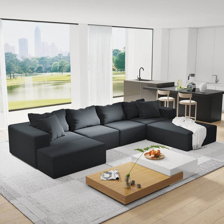 Modular Chenille Upholstered 6 - Seat Sectional Sofa Set - Serenova - Sleep Galleria
