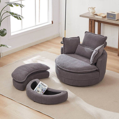 Oversized Modern Corduroy Swivel Chair With Ottoman - Sleep Galleria