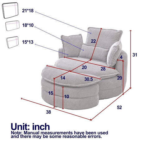 Oversized Modern Corduroy Swivel Chair With Ottoman - Sleep Galleria
