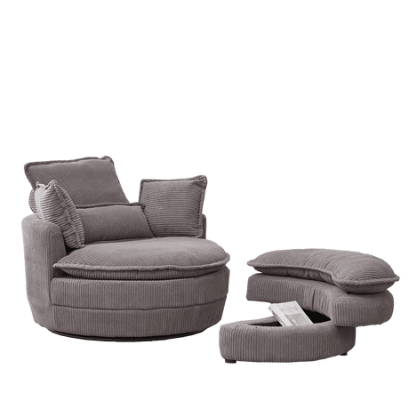Oversized Modern Corduroy Swivel Chair With Ottoman - Sleep Galleria