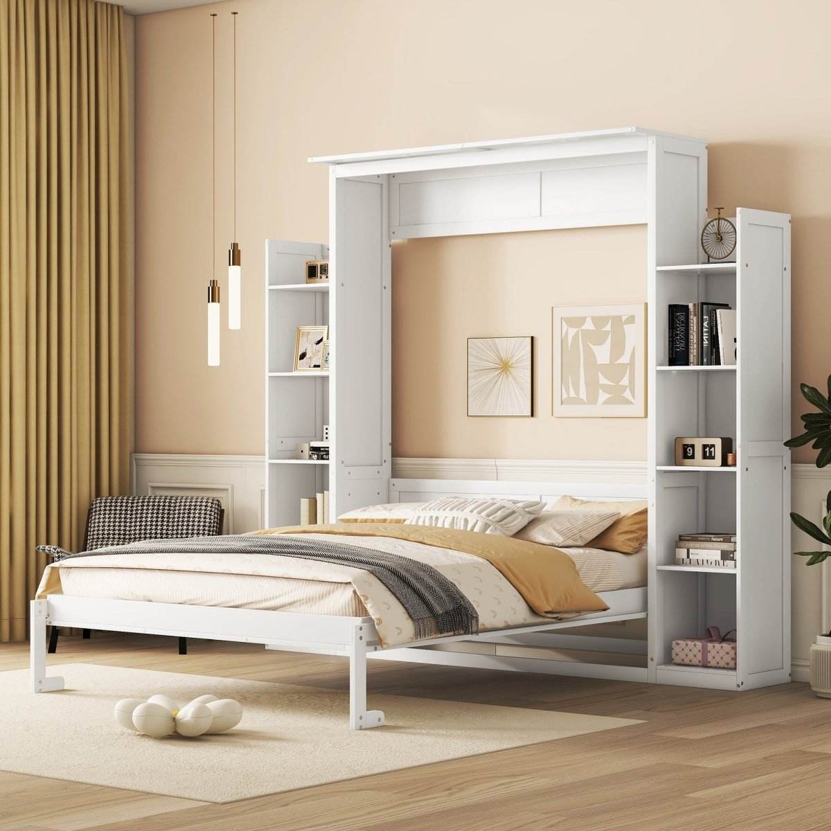 Queen Murphy Wall Bed With Shelves And LED Lights - Sleep Galleria