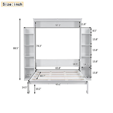 Queen Murphy Wall Bed With Shelves And LED Lights - Sleep Galleria