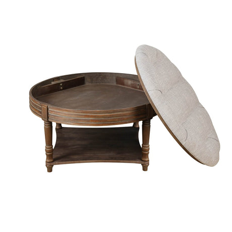 Round Tufted Storage Ottoman Coffee Table With Waterproof Top - Serenova - Sleep Galleria