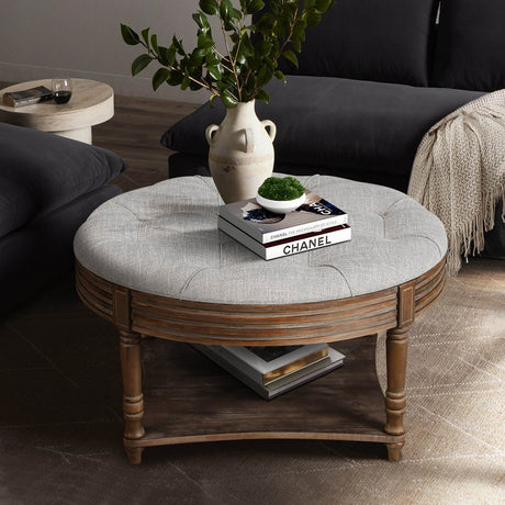 Round Tufted Storage Ottoman Coffee Table With Waterproof Top - Serenova - Sleep Galleria