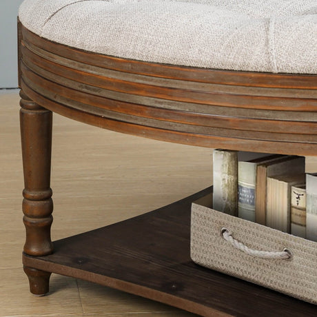 Round Tufted Storage Ottoman Coffee Table With Waterproof Top - Serenova - Sleep Galleria