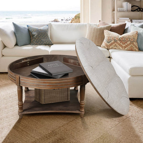 Round Tufted Storage Ottoman Coffee Table With Waterproof Top - Serenova - Sleep Galleria