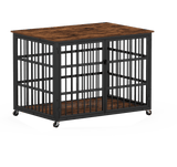 Rustic Brown Furniture Style Dog Crate With Wheels - Sleep Galleria