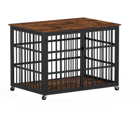 Rustic Brown Furniture Style Dog Crate With Wheels - Sleep Galleria