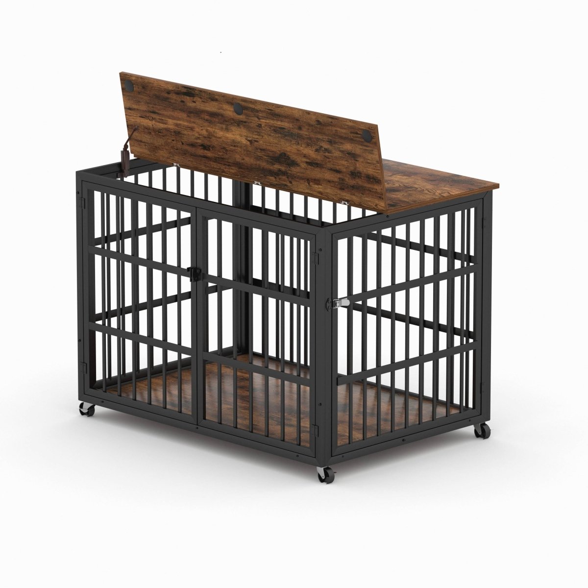Rustic Brown Furniture Style Dog Crate With Wheels - Sleep Galleria