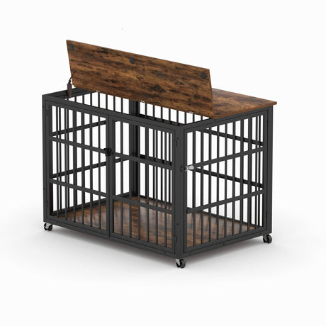 Rustic Brown Furniture Style Dog Crate With Wheels - Sleep Galleria