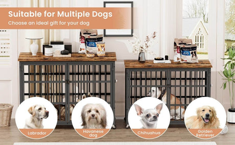 Rustic Brown Furniture Style Dog Crate With Wheels - Sleep Galleria