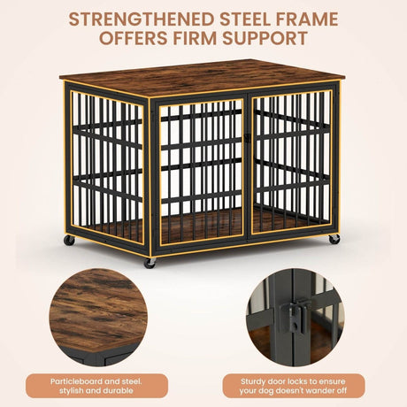 Rustic Brown Furniture Style Dog Crate With Wheels - Sleep Galleria