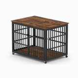 Rustic Brown Furniture Style Dog Crate With Wheels - Sleep Galleria