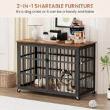 Rustic Brown Furniture Style Dog Crate With Wheels - Sleep Galleria