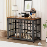 Rustic Brown Furniture Style Dog Crate With Wheels - Sleep Galleria