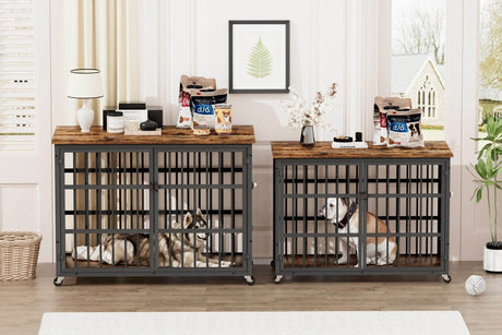 Rustic Brown Furniture Style Dog Crate With Wheels - Sleep Galleria