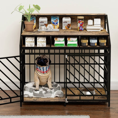 Rustic Brown MDF Iron Large Dog Crate Furniture - Sleep Galleria