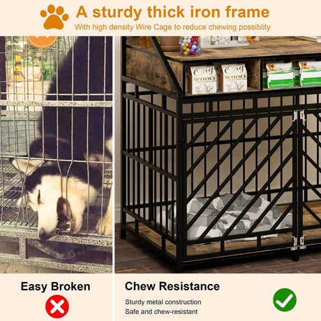 Rustic Brown MDF Iron Large Dog Crate Furniture - Sleep Galleria