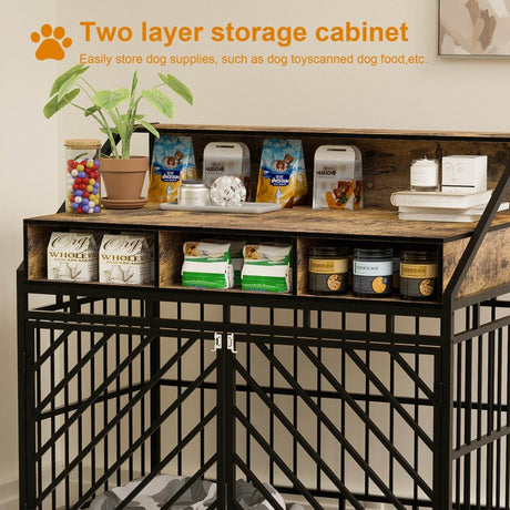 Rustic Brown MDF Iron Large Dog Crate Furniture - Sleep Galleria