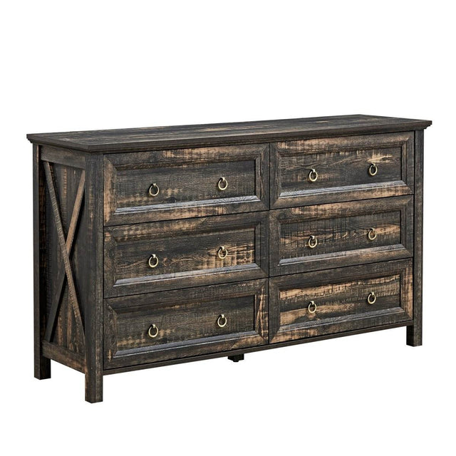 Rustic Farmhouse Dark Oak 6-Drawer Dresser - Sleep Galleria