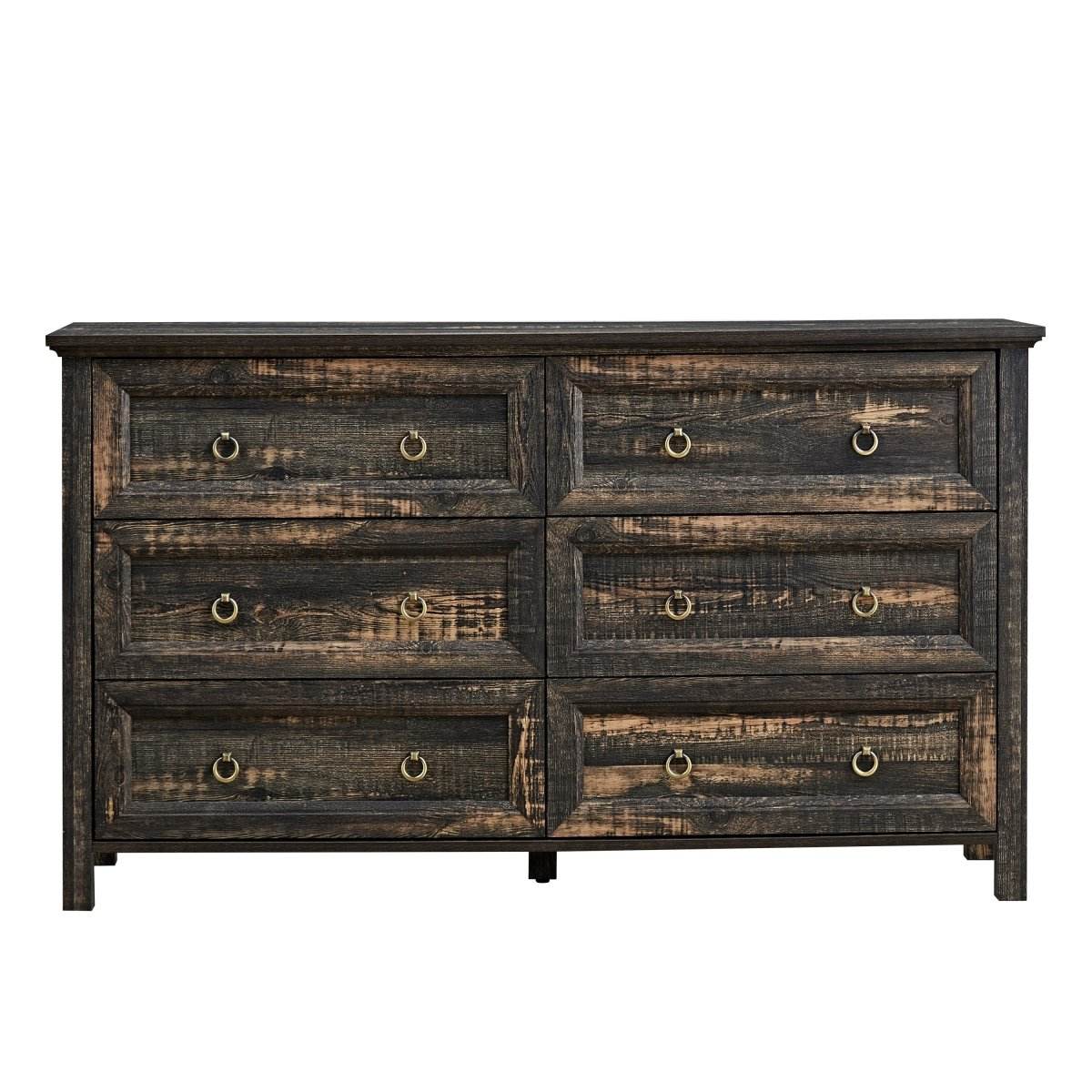 Rustic Farmhouse Dark Oak 6-Drawer Dresser - Sleep Galleria