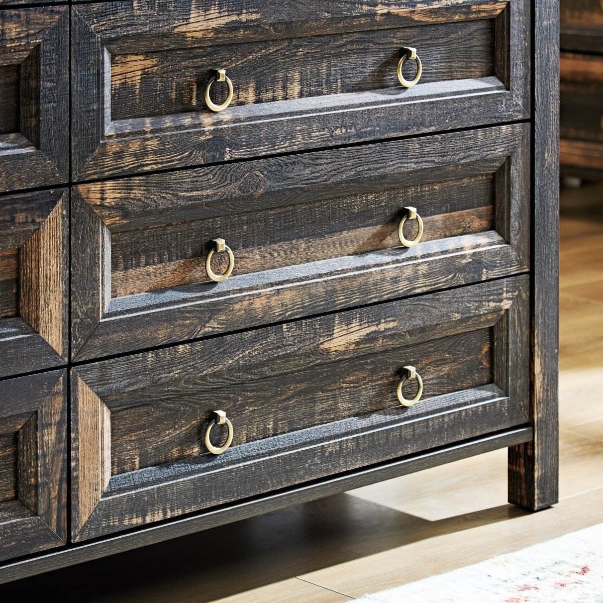 Rustic Farmhouse Dark Oak 6-Drawer Dresser - Sleep Galleria