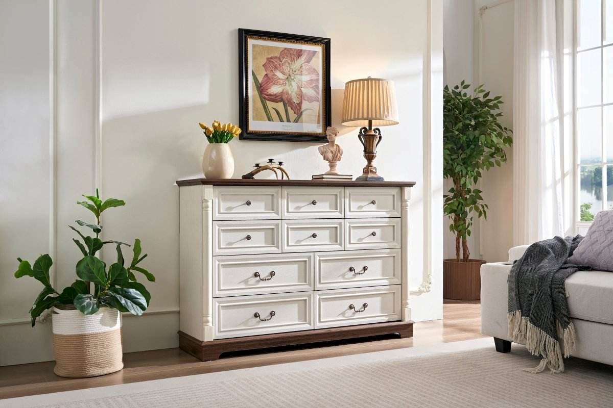 Rustic Walnut 10-Drawer Wooden Storage Dresser - Sleep Galleria