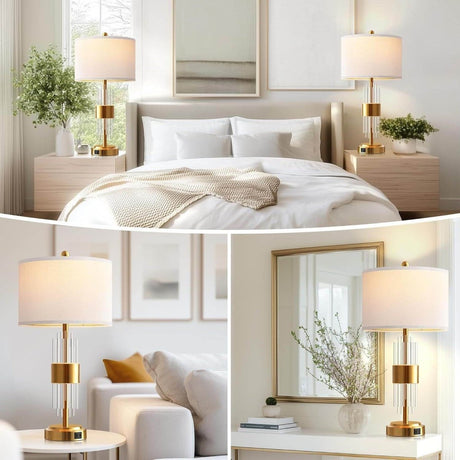 Set Of 2 Brushed Gold Metal Touch Control Lamps - Serenova - Sleep Galleria