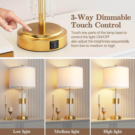 Set Of 2 Brushed Gold Metal Touch Control Lamps - Serenova - Sleep Galleria