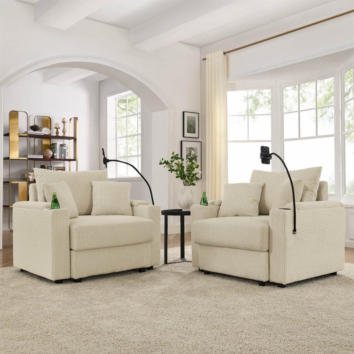 Set Of 2 Medium-Soft Corduroy Accent Chairs With Storage - Sleep Galleria