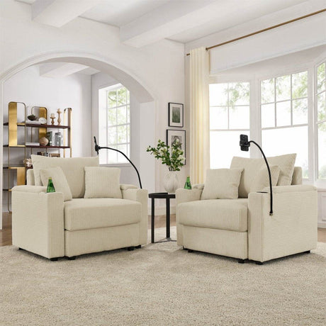 Set Of 2 Medium-Soft Corduroy Accent Chairs With Storage - Sleep Galleria