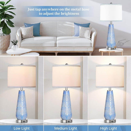 Set Of 2 Modern Blue Ceramic Touch Control Table Lamps - Serenova - Sleep Galleria