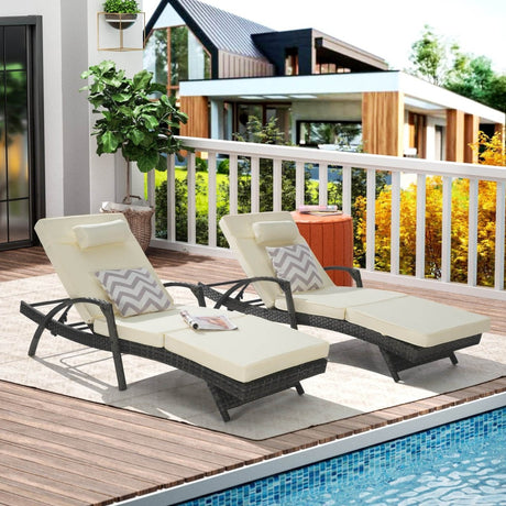 Set Of 2 Outdoor Adjustable Wicker Reclining Lounge Chairs - Serenova - Sleep Galleria