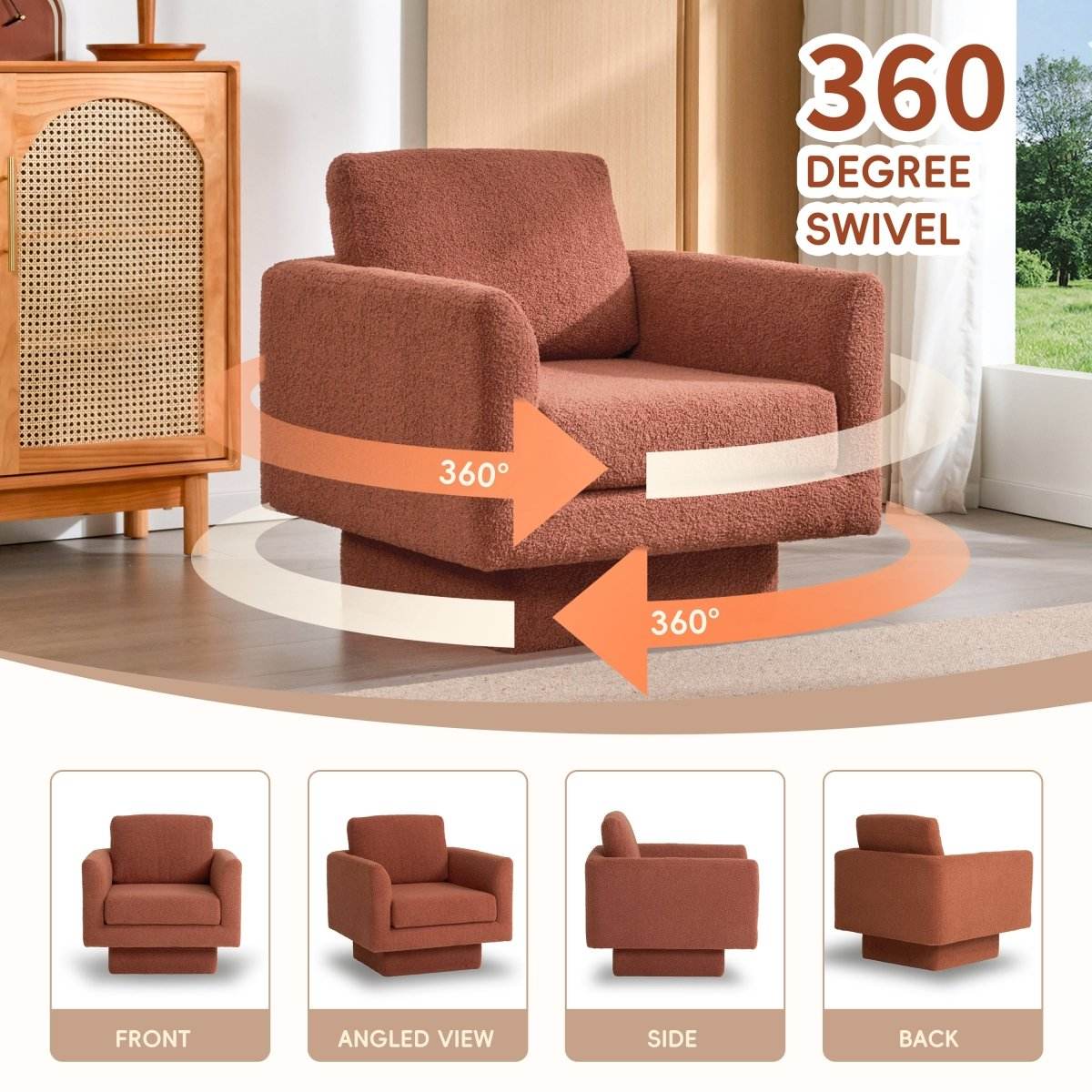 Set of 2 Teddy Sherpa Boucle Swivel Accent Chairs - Sleep Galleria