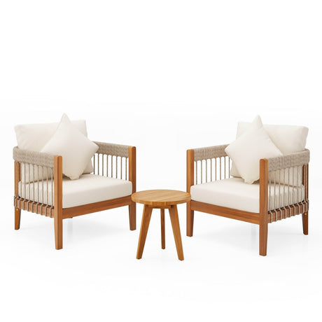 Set Of 3 Acacia Wood Outdoor Club Chairs With Cushions - Sleep Galleria