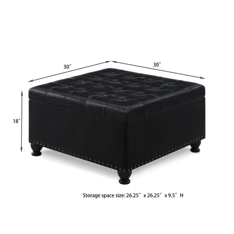 Square Storage Ottoman With Tufted Faux Leather Seat - Serenova - Sleep Galleria