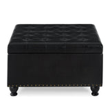 Square Storage Ottoman With Tufted Faux Leather Seat - Sleep Galleria