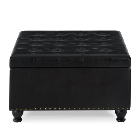 Square Storage Ottoman With Tufted Faux Leather Seat - Serenova - Sleep Galleria