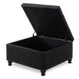 Square Storage Ottoman With Tufted Faux Leather Seat - Sleep Galleria