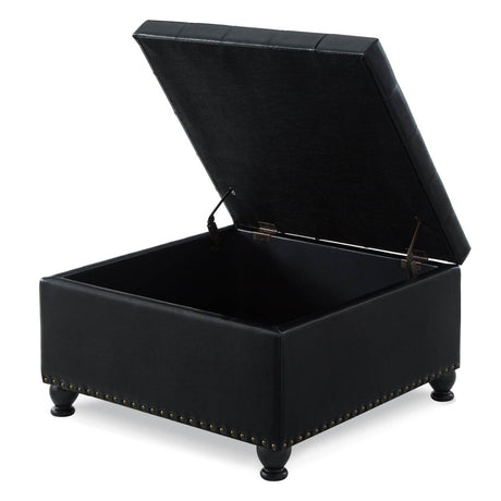 Square Storage Ottoman With Tufted Faux Leather Seat - Serenova - Sleep Galleria