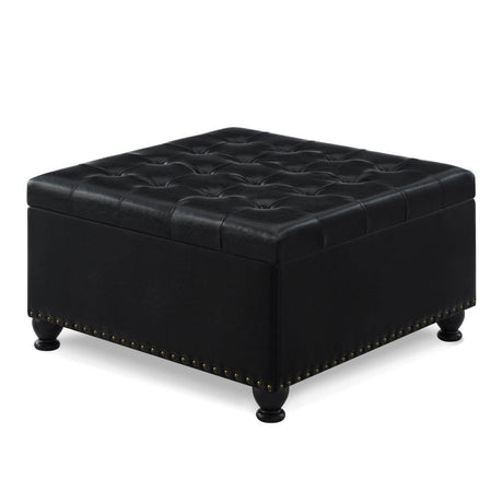 Square Storage Ottoman With Tufted Faux Leather Seat - Serenova - Sleep Galleria