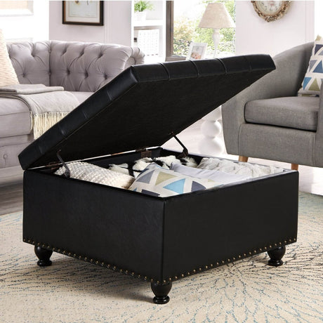 Square Storage Ottoman With Tufted Faux Leather Seat - Serenova - Sleep Galleria