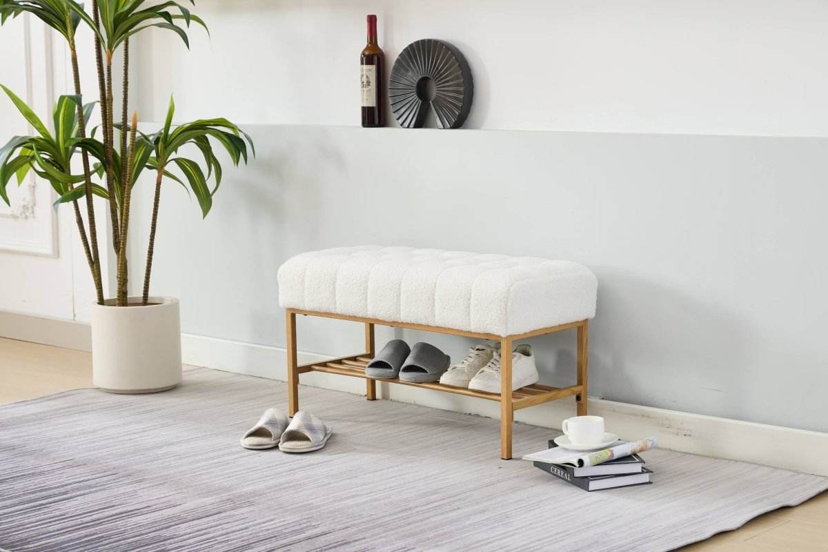Teddy Fabric Upholstered Storage Bench With Metal Legs - Sleep Galleria
